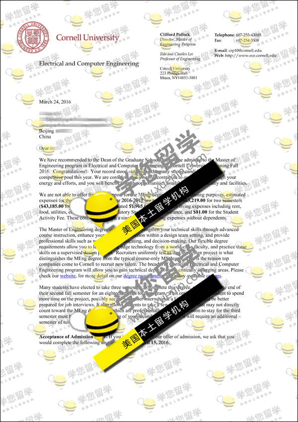 Cornell-喜报！恭贺Y同学赢得 康奈尔大学 计算机工程硕士Offer一枚