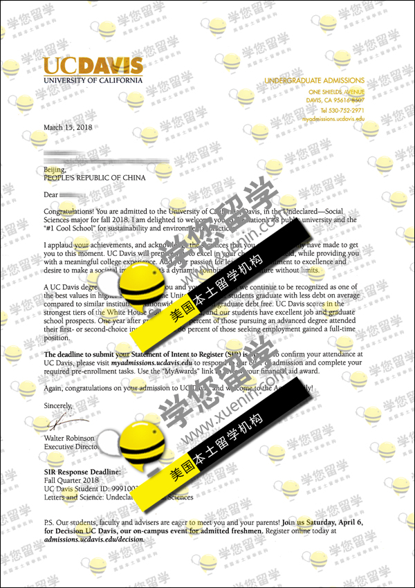 UCD-祝贺S同学获2018秋季 加州大学戴维斯分校 社会学本科Offer一枚