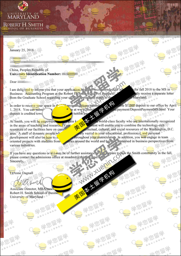 UMD-贺喜W同学喜获2018秋季 马里兰大学 会计学硕士Offer一枚