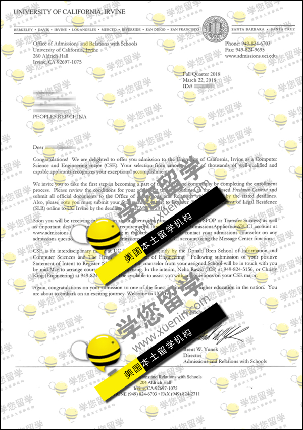 UCI-恭喜F同学获得2018秋季 加州大学欧文分校 计算机科学与工程硕士AD一枚