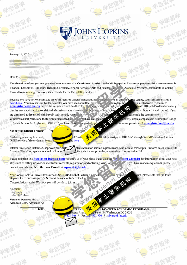 JHU-祝贺Verna喜添 约翰霍普金斯大学 Eco项目硕士录取