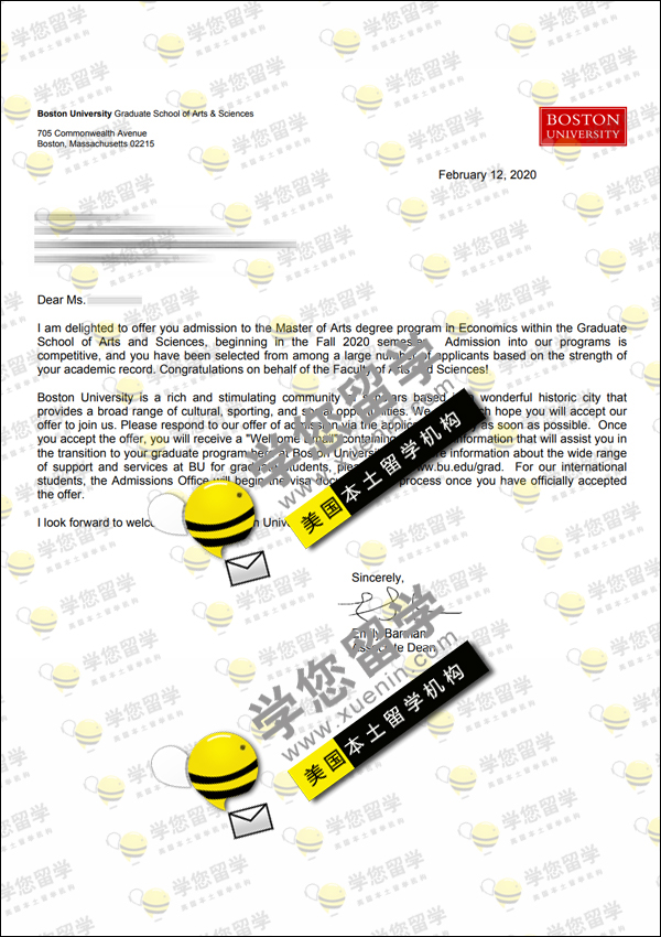 BU-恭喜F同学喜添 波士顿大学 Eco项目硕士offer小奖