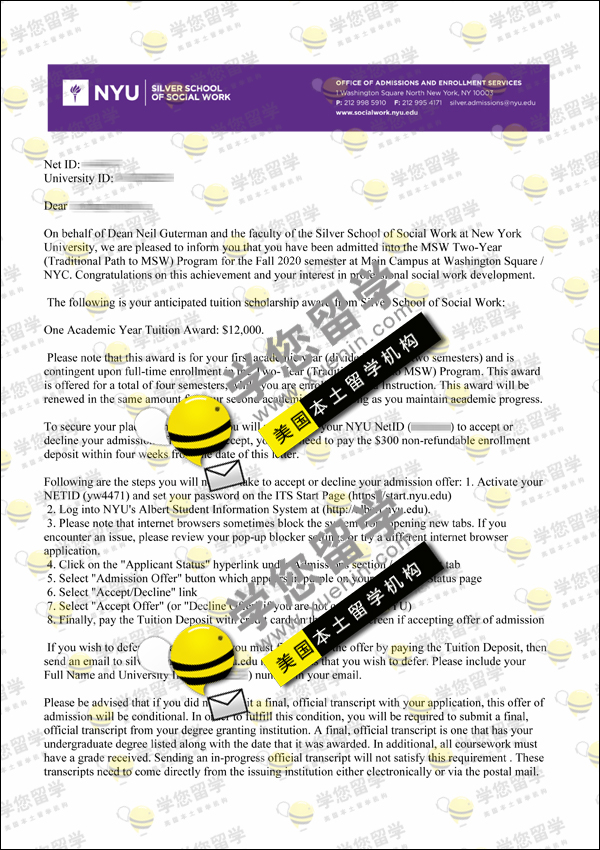 NYU-带奖喜报！X同学收到 纽约大学 MSSW项目硕士offer