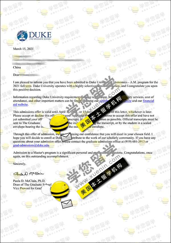 Duke-喜报！G同学获 杜克大学 Eco项目硕士AD小奖