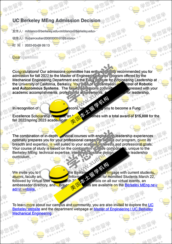 祝贺Zheng同学！喜获加州大学伯克利分校_机械工程Offer一枚