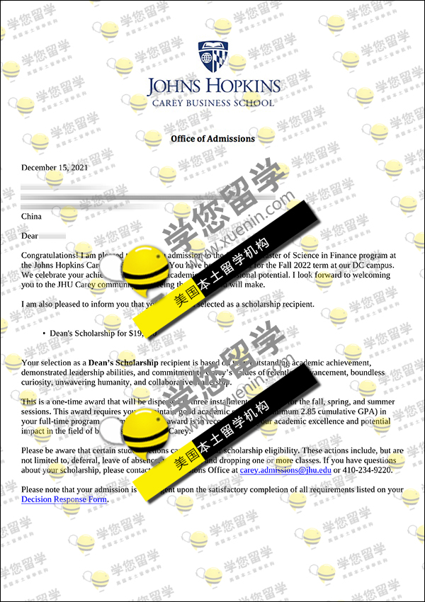 恭贺Jin同学！收获约翰霍普金斯大学_金融学Offer一枚
