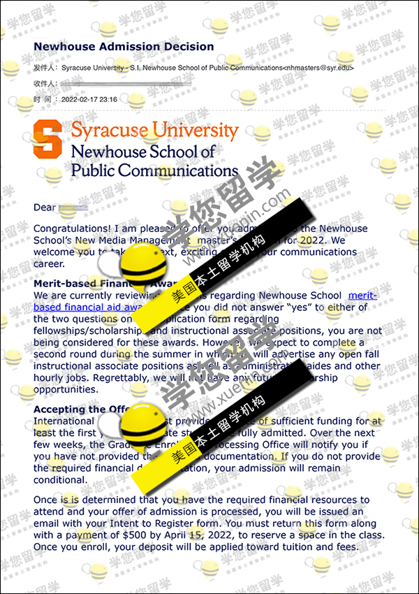雪城_传媒学!收到_雪城大学录取